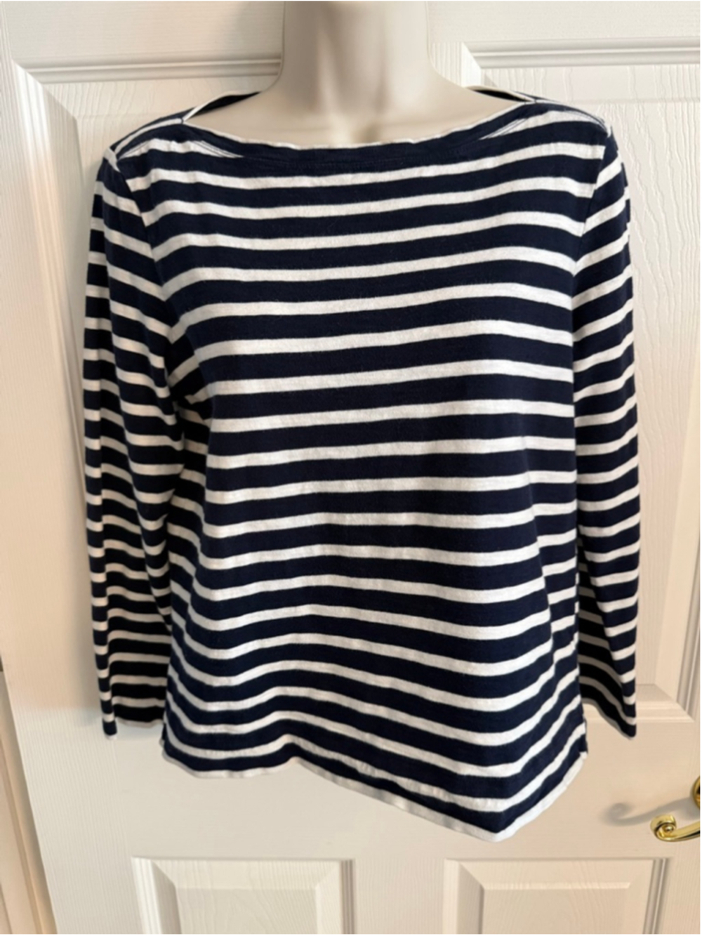 J.Crew Navy and White Striped Boatneck Tee size XS
